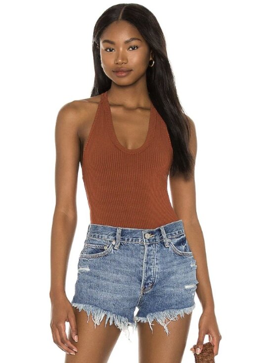 Free People Tops - INTIMATELY FREE PEOPLE Speed Dial Bodysuit Bronze Brown Ribbed Small Minimalist
